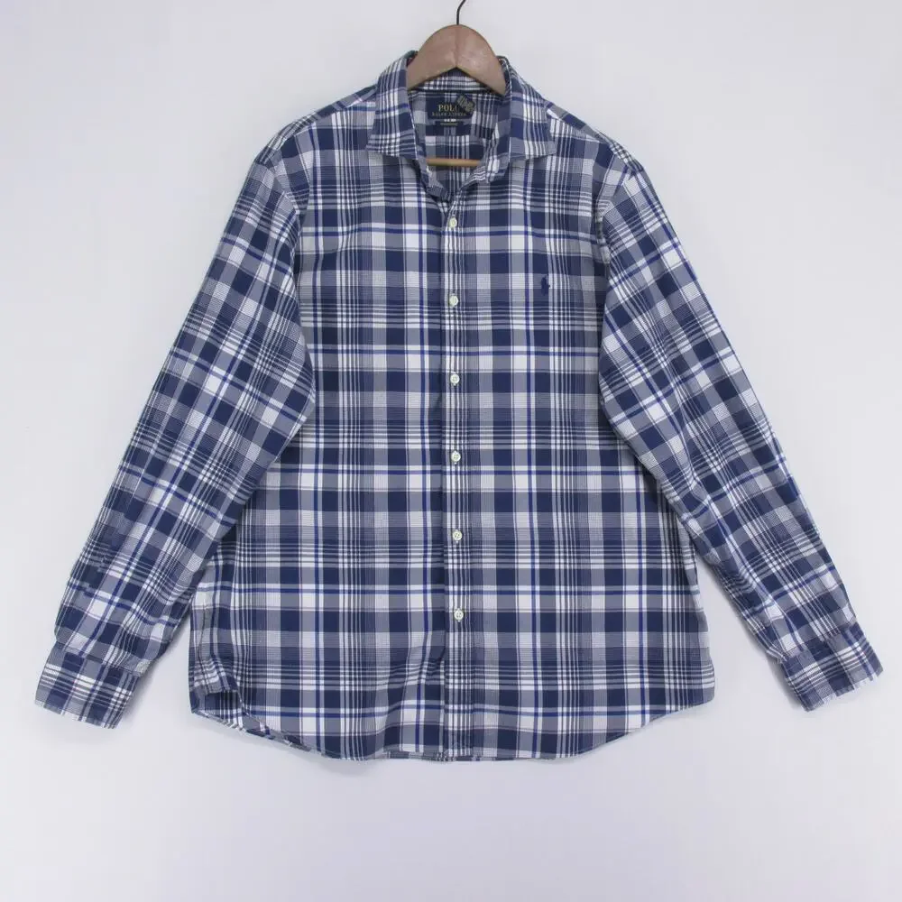 Polo Ralph Lauren Performance Shirt Mens XL Blue Plaid Long Sleeve Stretch